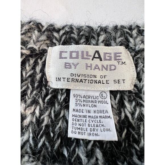 VTG Sweater Vest Hand Knit Gray Mohair Rainbow SZ LG Artsy Indie Grunge - Picture 4 of 6